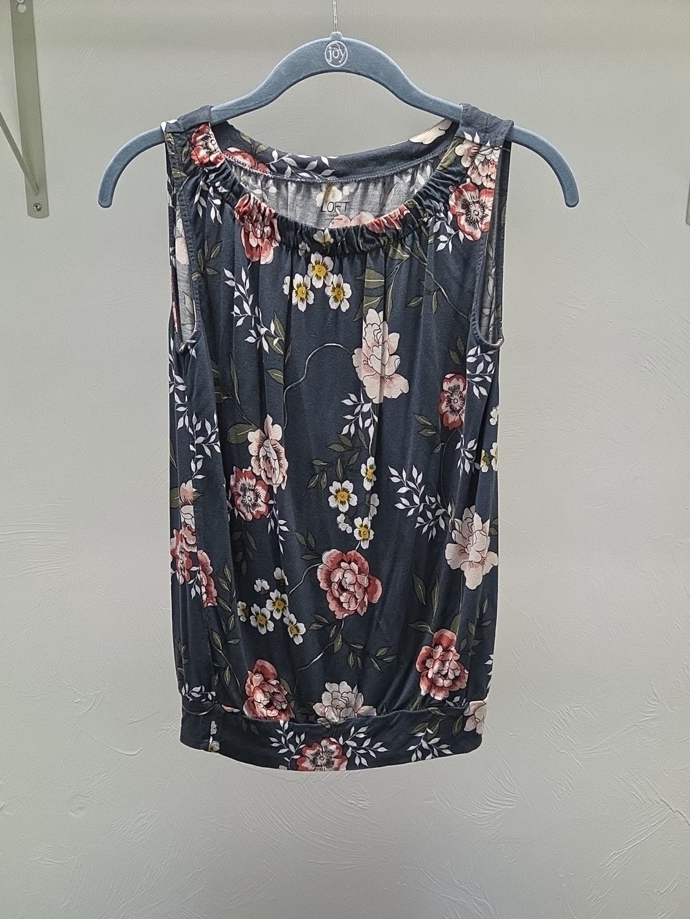 LOFT Slate Floral Sleeveless Top with Pink Blooms Size XS